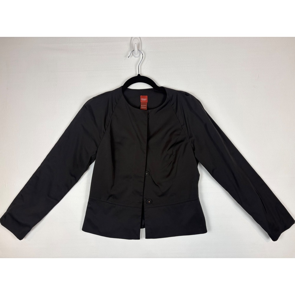 Olsen Europe Blazer Women 4 Black Polyester Collarless Snap Button Professional